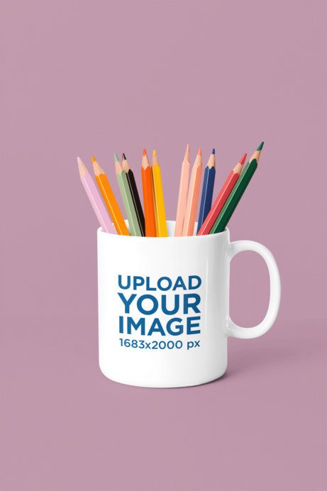 Mockup of an AI-Generated Coffee Mug Filled With Colored Pencils