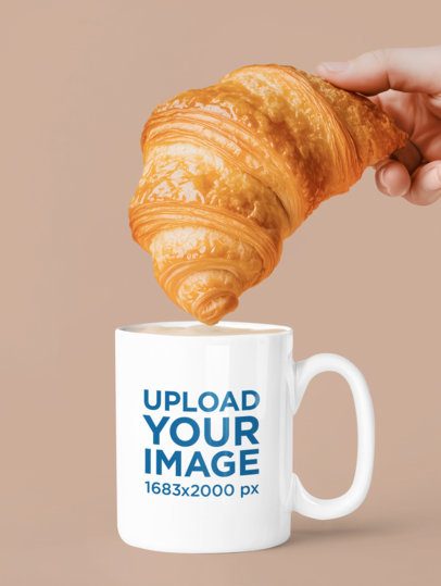Mockup of an AI-Generated Man Putting a Croissant on a Coffee Mug m54812