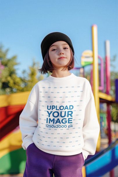 Sweatshirt Mockup of an AI-Generated Serious Girl Posing in a Playground