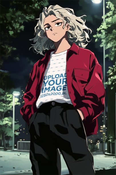 Anime-Inspired Mockup Featuring an AI-Created Woman Graphic Wearing a T-Shirt