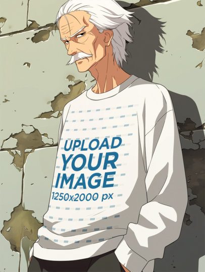 Sweatshirt Mockup Featuring an AI-Created Anime Old Man Inspired by an Anime Character