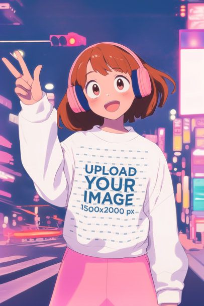 Sweatshirt Mockup of an AI-Generated Teenage Girl Inspired by an Anime School Drama