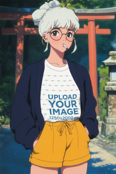 T-Shirt Mockup of an AI-Generated Anime Woman Smoking Inspired by a Popular Manga