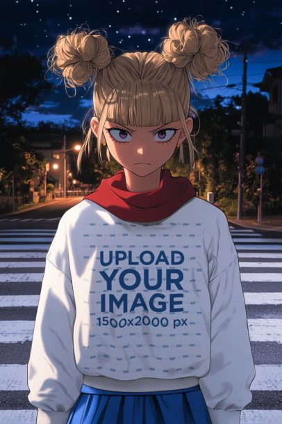 Sweatshirt Mockup Featuring an AI-Created Mad Teenage Girl Inspired by an Anime Drama