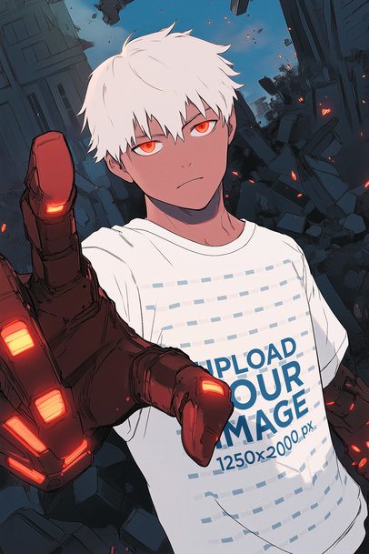 T-Shirt Mockup Featuring an AI-Created Man Inspired by a Superhero Anime