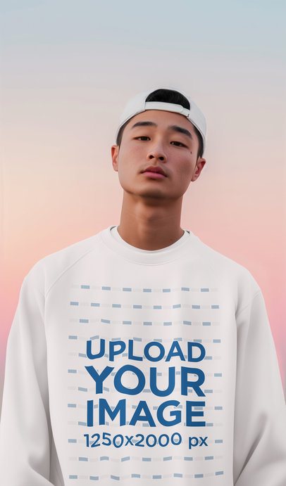 Sweatshirt Mockup Featuring an AI-Created Man Standing Against a Sunrise Sky m52333