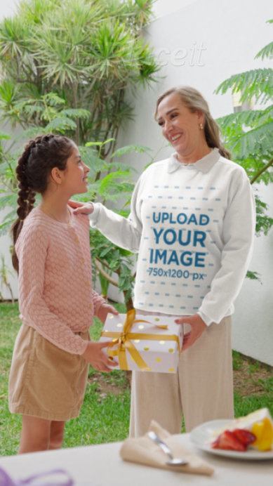 Mother's Day Video of a Woman in a Comfort Colors Sweatshirt Receiving a Present
