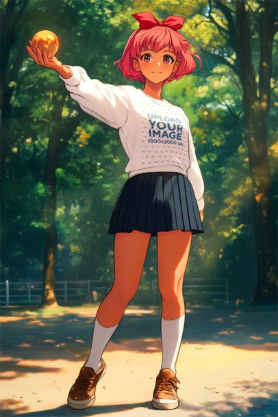 Sweatshirt Mockup of an AI-Generated Young Woman With a Magic Ball Inspired by an Anime Show