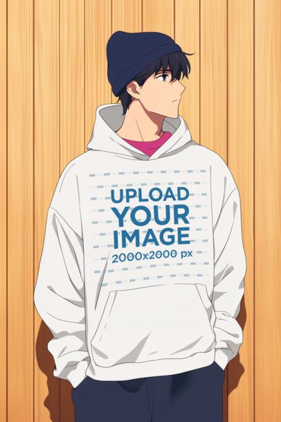 Hoodie Mockup Featuring an AI-Created Man Graphic Inspired by a Popular Anime TV Show m55521