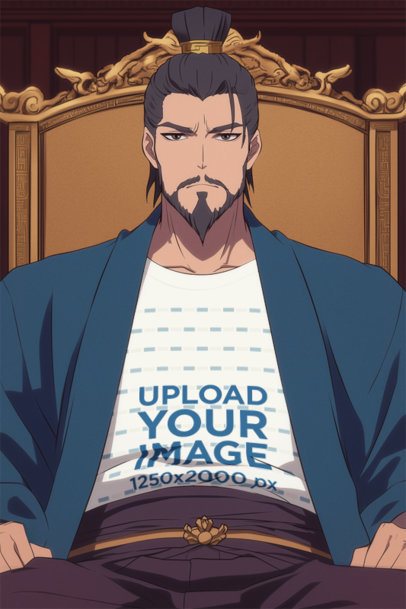 T-Shirt Mockup of an AI-Generated Bearded Man Graphic Inspired by a Popular Anime