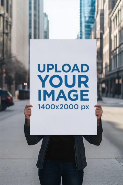 Mockup of an AI-Generated Person Covering Their Face With a Poster in the Street