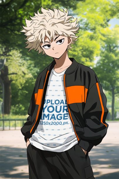 Superhero Anime Mockup of an AI-Generated Teenage Boy in a Round-Neck Tee m55533