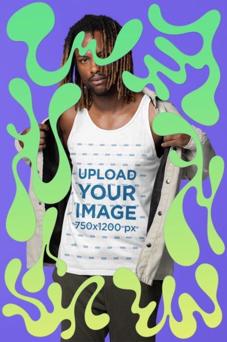 Bella Canvas Tank Top Mockup Featuring a Man Posing in a Studio With Gradient Shapes