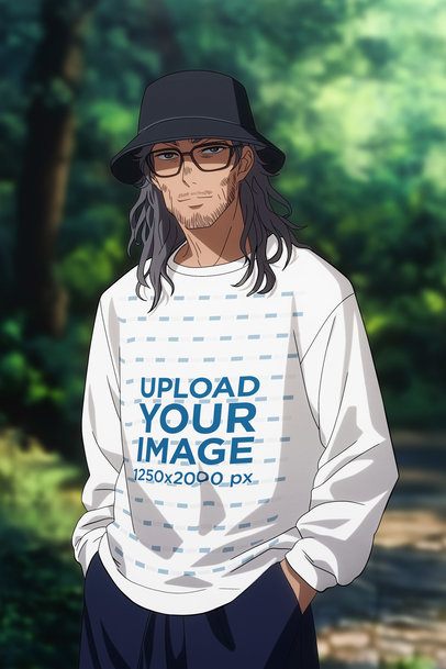 Long-Sleeve Tee Mockup of an AI-Generated Anime Serious Man Inspired by a Manga Show m55523