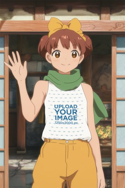 Tank Top Mockup Featuring an AI-Created Teenage Girl Graphic Inspired by a Popular Anime