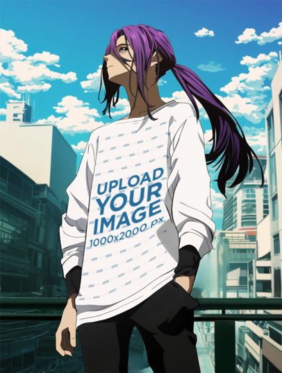 Long-Sleeve Tee Mockup Featuring an AI-Created Man With Dyed Hair Inspired by an Anime m55617