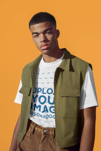 T-Shirt Mockup Featuring an AI-Created Man Wearing an Outdoor-Styled Outfit in a Studio m55967