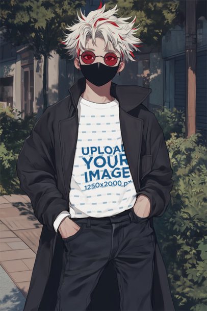 Anime-Inspired Mockup of an AI-Generated Young Man Graphic in a Long-Sleeve Tee Inspired by a Popular TV Show m55628
