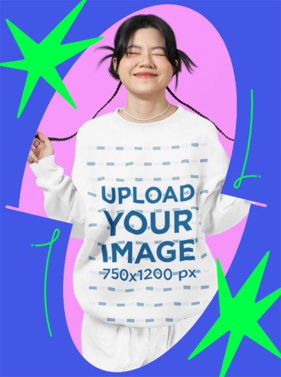 Oversized Sweatshirt Mockup Featuring a Cheerful Teen Girl and a Star-Shaped-Themed Background