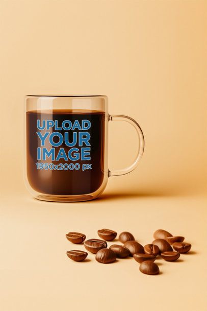 AI-Created Mockup Featuring a Clear Glass Mug Filled With Coffee in a Colorful Setting m54805