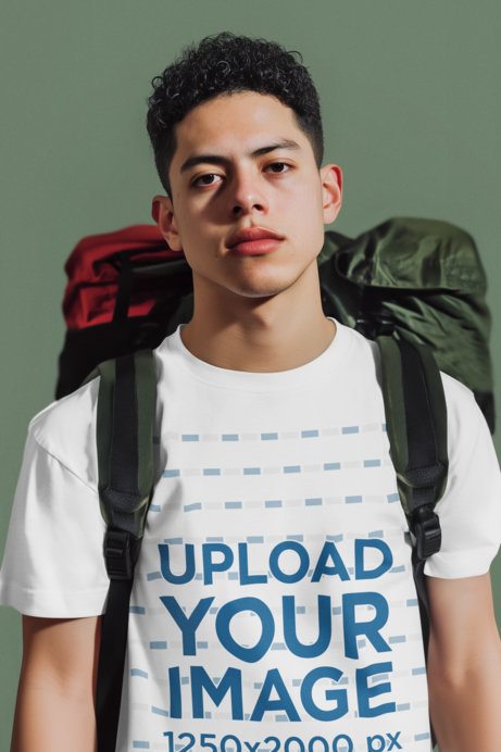 T-Shirt Mockup of an AI-Generated Man With an Outdoor-Styled Look