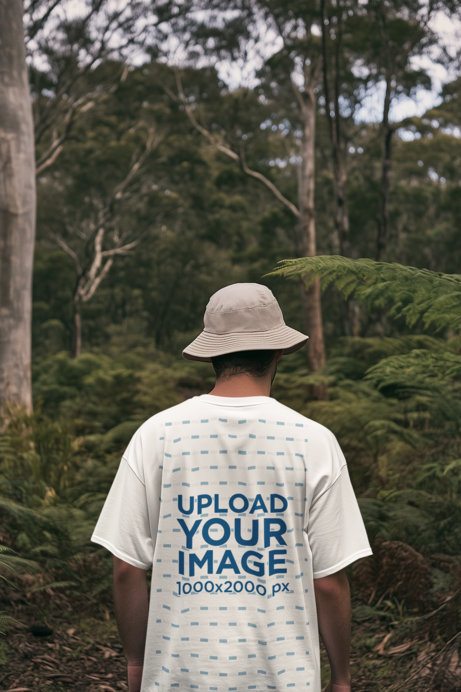 Back-View Mockup Featuring an AI-Created Man in a Natural Landscape