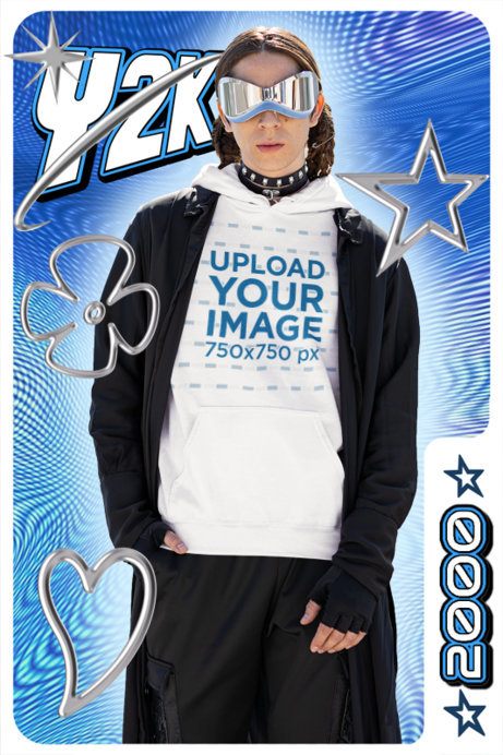 Gildan Hoodie Mockup of a Serious Man Featuring a Y2K-Styled Aesthetic