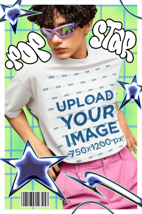 Oversized Tee Mockup of a Man Featuring New Pop Wave-Inspired Graphics