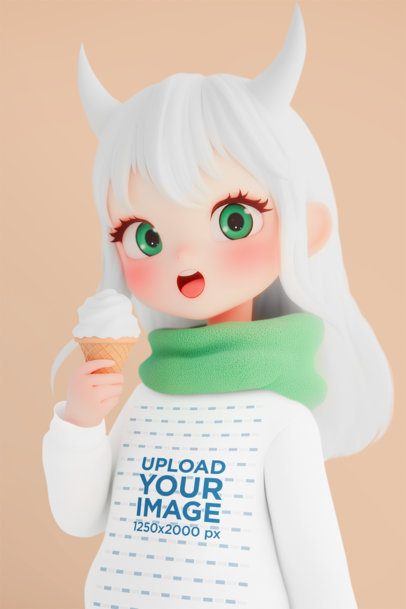 Sweatshirt Mockup of an AI-Generated Girl Character Graphic With an Ice-Cream