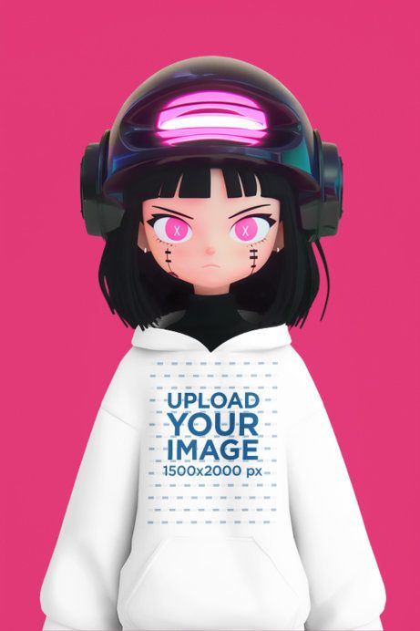 3D Mockup Featuring an AI-Created Woman Character Wearing a Pullover Hoodie