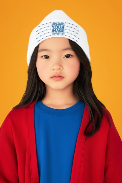 Beanie Mockup of an AI-Generated Sweet Girl Standing Against a Customizable Backdrop