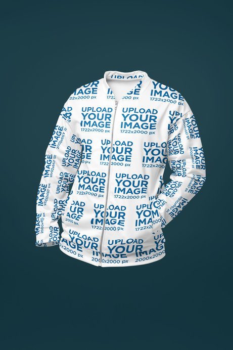 Bomber Jacket Mockup Featuring a Ghost Model Posing in a Studio