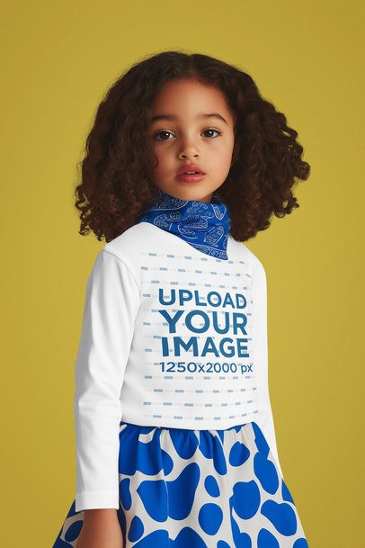 Long-Sleeve Tee Mockup of an AI-Generated Curly-Haired Girl Standing in a Studio m56026