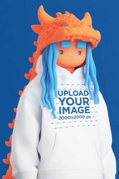 3D Mockup Featuring an AI-Created Character Wearing a Hoodie and a Dragon Costume