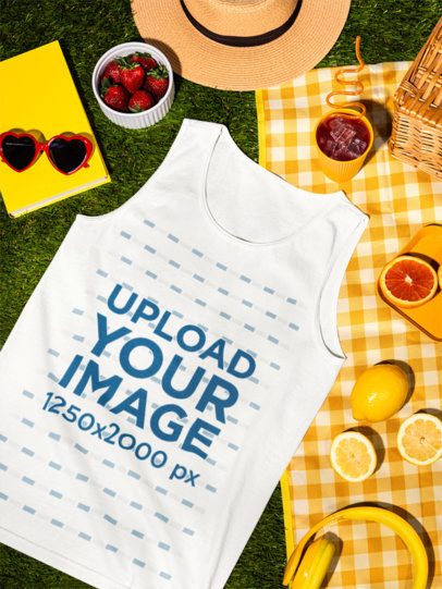Comfort Colors Tank Top Mockup Featuring a Nice Summer Picnic Setting m56199