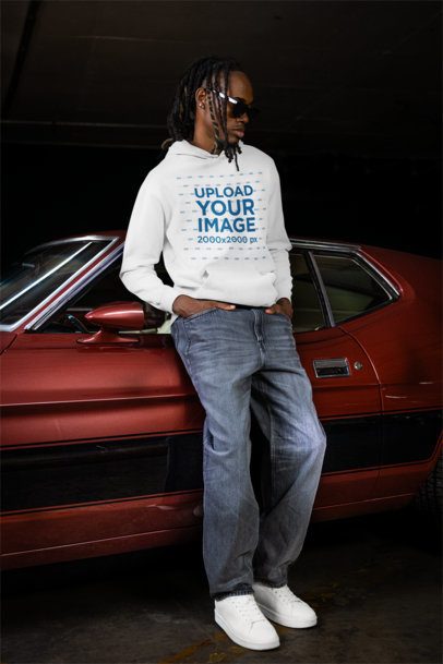 Comfort Colors Hoodie Mockup Featuring a Man Posing Against a Car m56264