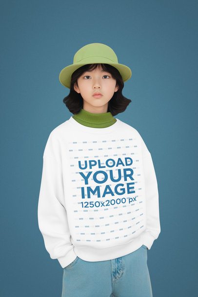 Sweatshirt Mockup Featuring an AI-Created Girl Standing Against a Customizable Wall