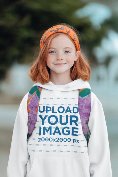 Hoodie Mockup Featuring an AI-Created Girl Posing With a Happy Expression