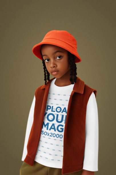 Long-Sleeve Tee Mockup Featuring an AI-Created Girl With Braids Posing in a Studio m56041