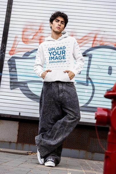 Comfort Colors Hoodie Mockup Featuring a Serious Man Standing on a Sidewalk m55826 