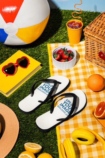 Flip Flops Mockup Featuring a Nice Picnic Day Setting