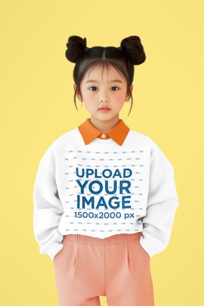 Sweatshirt Mockup Featuring an AI-Created Sweet Girl With Buns Posing in a Studio