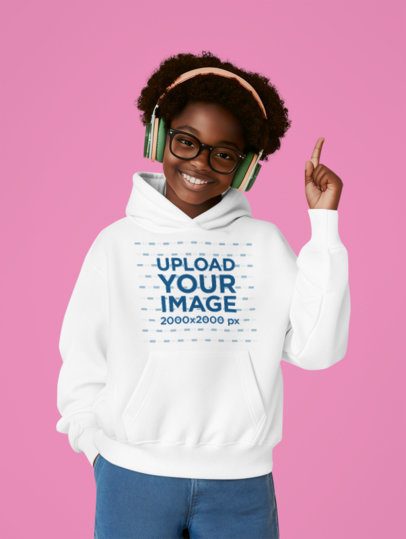 Hoodie Mockup Featuring an AI-Created Girl With Headphones Smiling in a Studio m56050