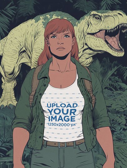 Dinosaur Park Movie Mockup of an AI-Generated Woman Graphic Wearing a Tank Top m56088