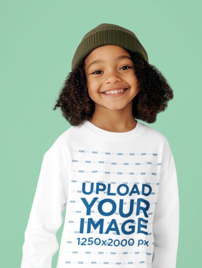 Sweatshirt Mockup Featuring an AI-Created Happy Girl Standing Against a Solid Color Background m56051