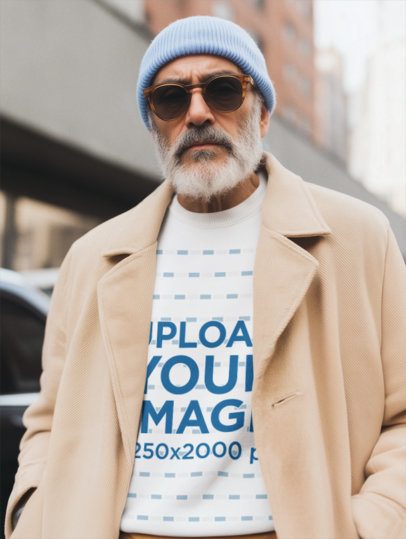 Sweatshirt Mockup of an AI-Generated Old Bearded Man in the Street