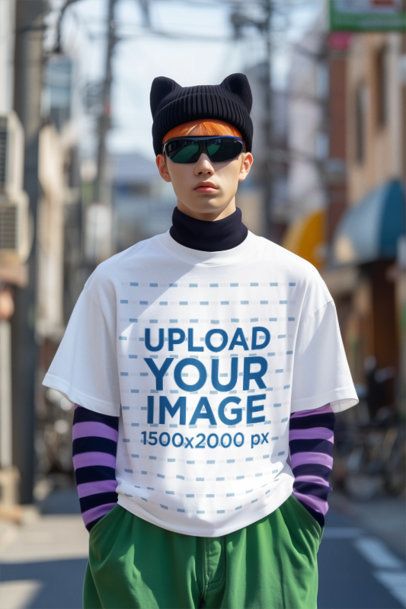 Y2K Cyber Core-Inspired Mockup Featuring an AI-Created Man in a T-Shirt m56159