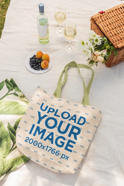 Bagmasters Mockup Featuring a Tote Bag Lying in a Picnic Setting in a Park m56503