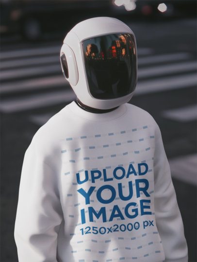 Sweatshirt Mockup of an AI-Generated Robot Crossing the Street