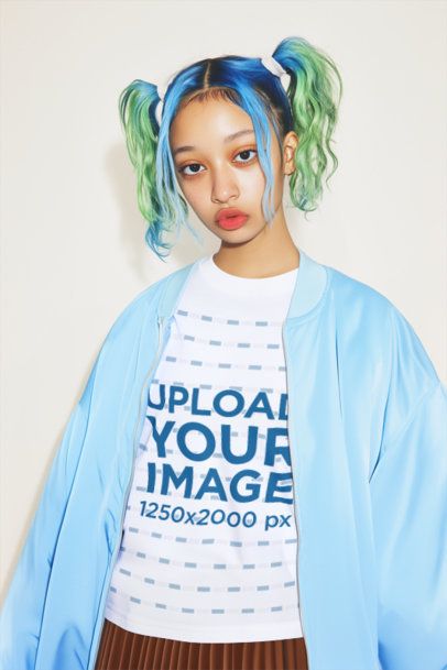 T-Shirt Mockup Featuring an AI-Created Woman With a Y2K Cybercore-Inspired Outfit m56161